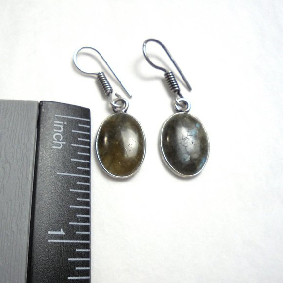 Earrings Labrodite handmade small oval dangle astro remedy - Picture 4 of 5